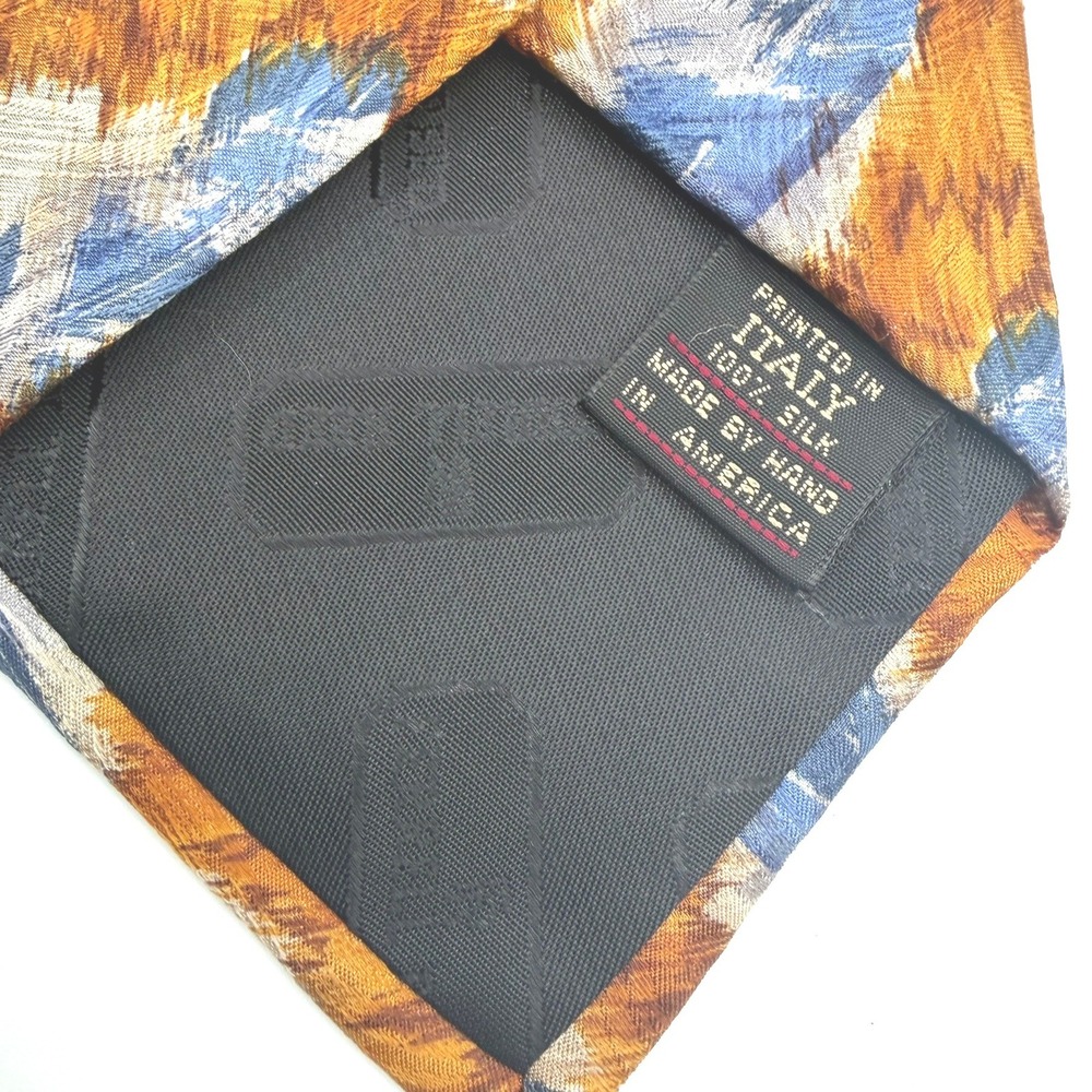 Ferrell‎ Reed Silk Necktie Mens OS Gold Blue Abstract Ikat Italy USA - Picture 4 of 7